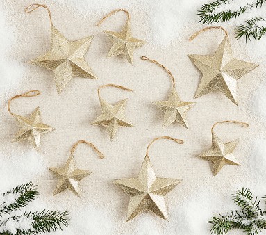 Paper Glitter Stars Ornaments, Set Of 9