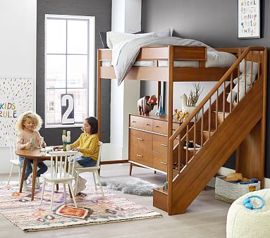 west elm x pbk Mid-Century Stair Loft Bed | Pottery Barn Kids