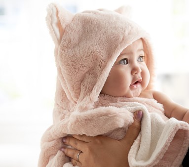 Hooded Cardigan for Babies, Faux Fur Lining - light pink, Baby
