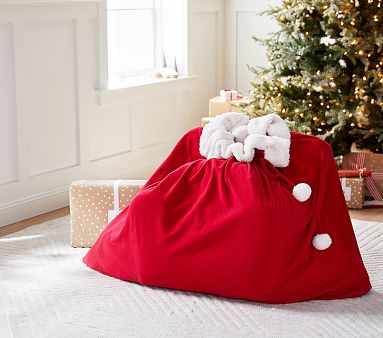 Red Fleece Santa Bags | Pottery Barn Kids