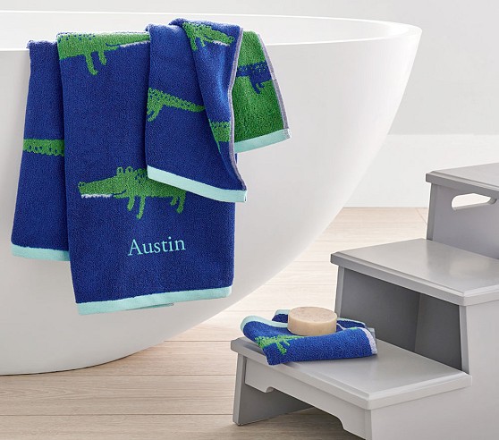 Alligator Jacquard Kids Bath Towel | Pottery Barn Kids