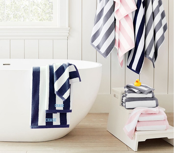 Aqua Stripes Bath Mat, Blue Bathroom Decor, Striped Bathroom Decor