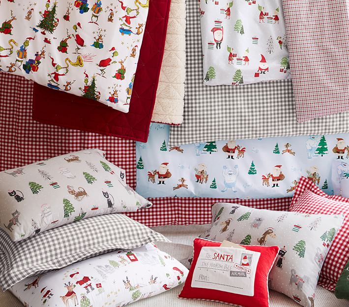 Holiday Cat Flannel Kids' Duvet Cover Pottery Barn Kids