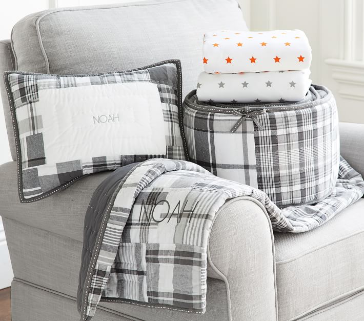 Pottery barn shop madras crib bedding