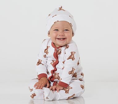 Teddy Bear Baby Hat & One Piece Pajama Set | Pottery Barn Kids