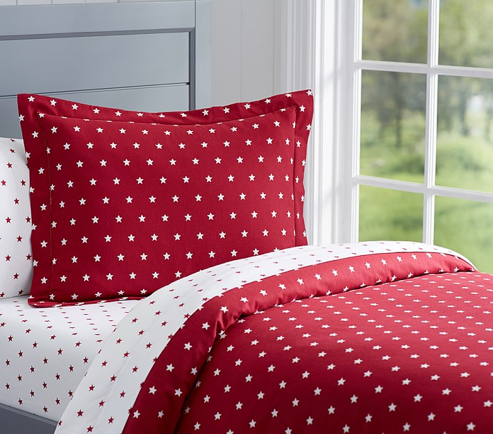 Red Star Flannel Kids' Duvet Cover Pottery Barn Kids