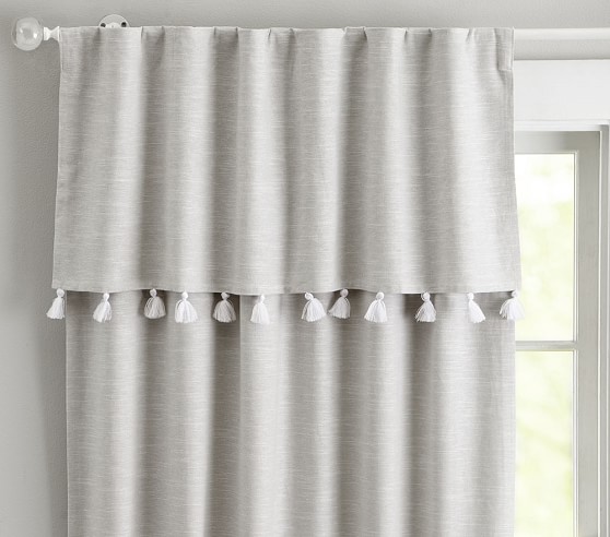 Evelyn Linen Blend Valance Tassel Kids Blackout Curtain 