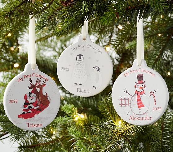 My First Personalized Ceramic Christmas Ornaments | Pottery Barn Kids