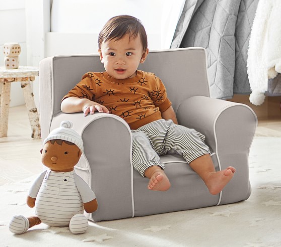 My First Gray With White Piping Anywhere Chair Toddler Armchair   My First Anywhere Chair Gray With White Piping C 