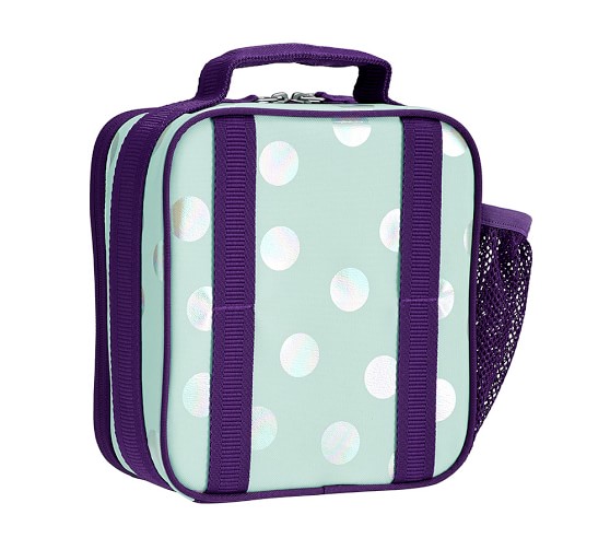 Mackenzie Aqua Iridescent Foil Dots Classic Kids Lunch Box | Pottery ...