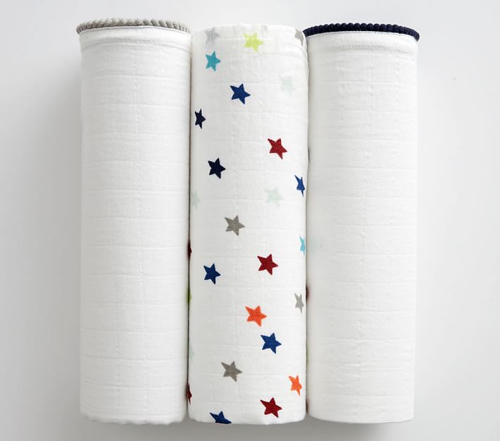 Organic Heart or Star Muslin Swaddle Set Of 3 Pottery Barn Kids