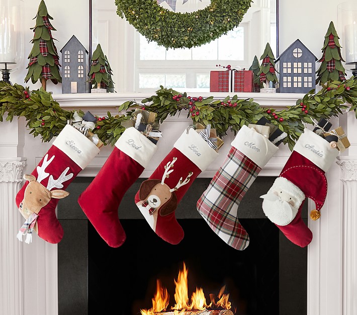 Pottery Barn Velvet Christmas Stockings & Hangers for sale