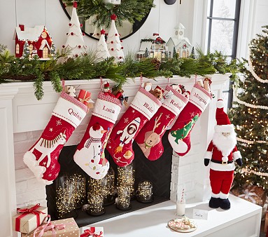A needlepoint stocking kit called Merry Christmas Trees. The
