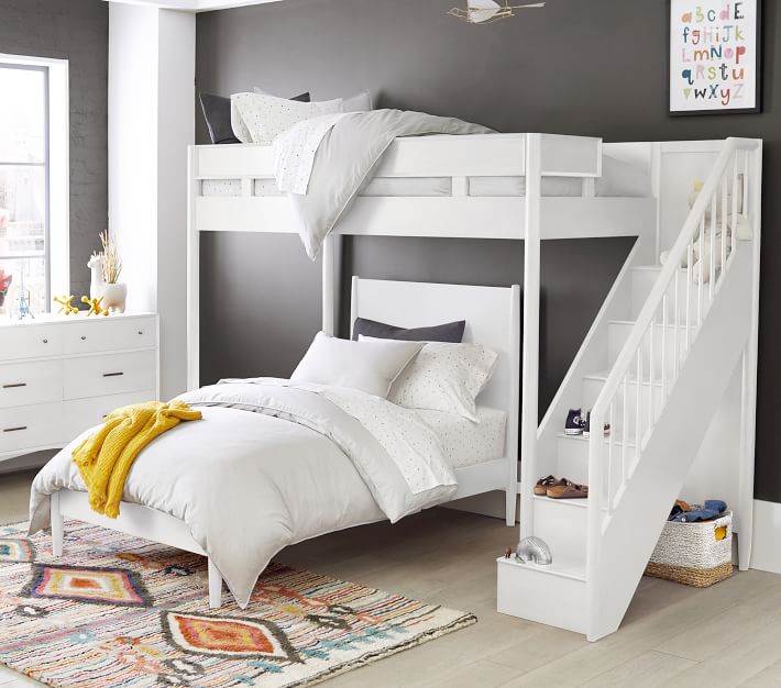 west elm x pbk MidCentury Stair Loft & Lower Bed Set Pottery Barn Kids