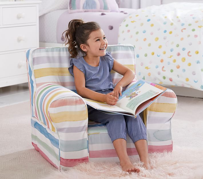 Kayla Rainbow Stripe Twill Anywhere Chair Kids Armchair