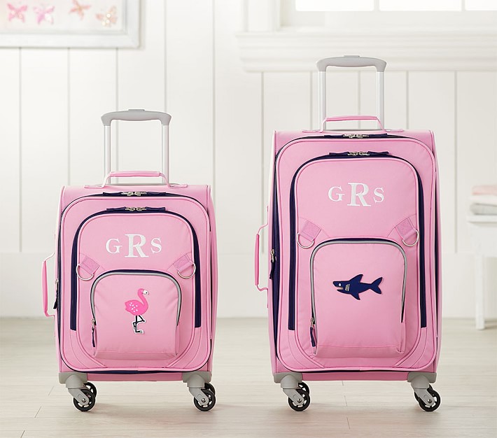 Fairfax Solid Pink & Navy Trim Kids Luggage Pottery Barn Kids