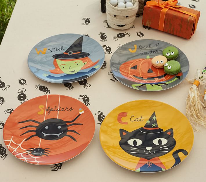 Halloween Melamine 4 Section Plates Divided Dish Trays Set of 2 Craft Trays  