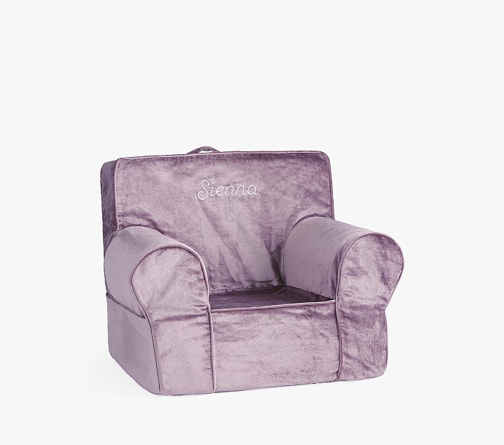 Chaise Enfant Pottery Barn ANYWHERE – Velours Figue, Motif « LIRE », Rose