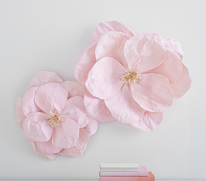 Large pink paper flowers for nursery decor