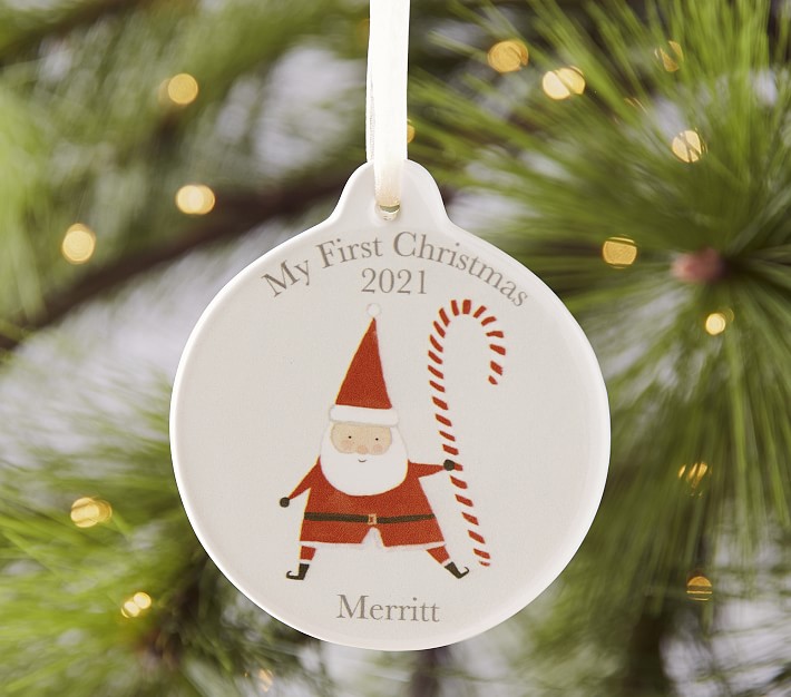 Modern Santa Personalized Ceramic Disc Ornament