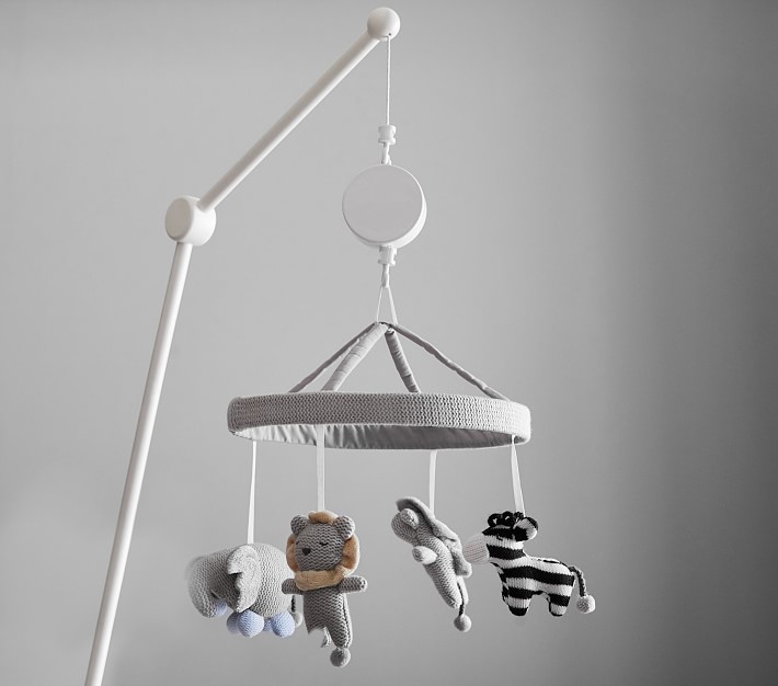 Knit Animal Friends Gray Musical Baby Crib Mobile