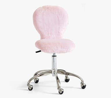 Brushed Nickel Base Round Upholstered Kids Desk Chair | Pottery