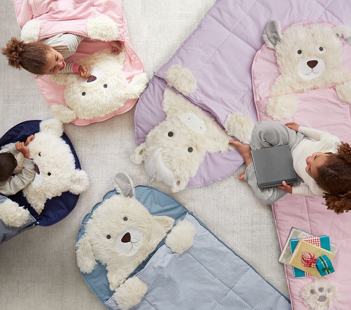 Dusty Blue Shaggy Head Puppy Kids Sleeping Bag