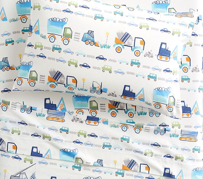 Flannel Construction and Cars Organic Sheet Set &amp; Pillowcases