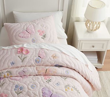 Pottery Barn Kids Butterfly Cotton Full Quilt, Throw Pillow 2 Shams Sheet  Set