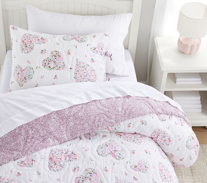 Floral Hearts Reversible Coverlet | Pottery Barn Kids