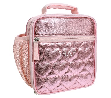 Mackenzie Pink Metallic Hearts Lunch Boxes