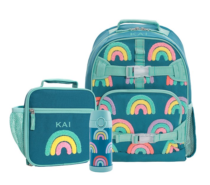 Mackenzie Turquoise Chenille Rainbows Backpack &amp; Lunch Bundle, Set of 3