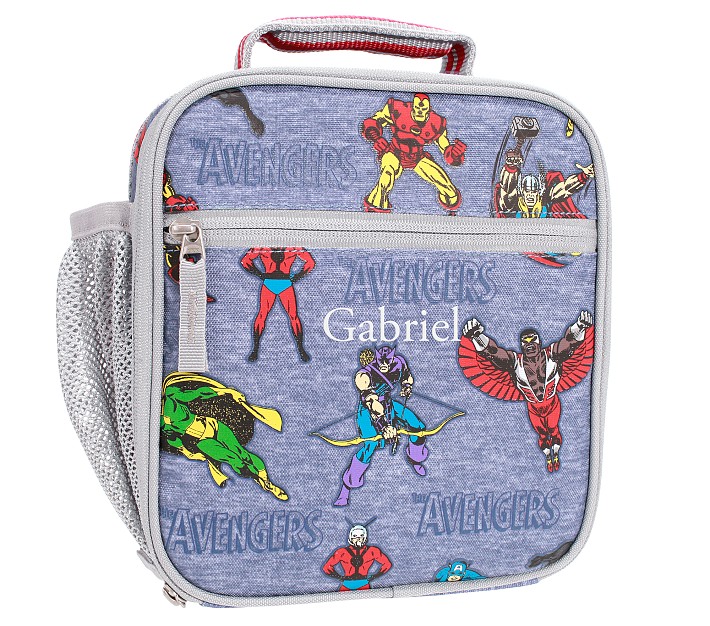 Marvel Avengers Boys Lunch Box Blue Carry Handle Zips Insulated Name Tag  NEW