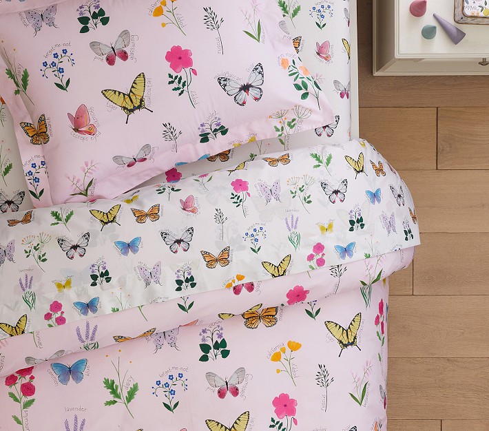 Pottery Barn Kids Butterfly Cotton Full Quilt, Throw Pillow 2 Shams Sheet  Set