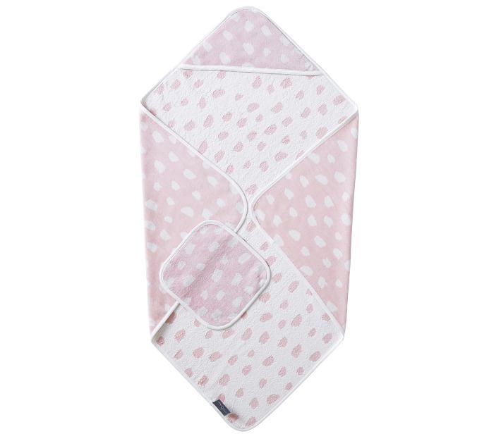 Jacquard Brushstroke Dot Hooded Baby Towel & Washcloth Set Pottery