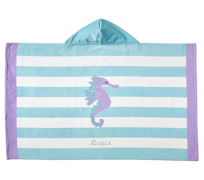 Seahorse Stripe Kid Beach Hooded Towel