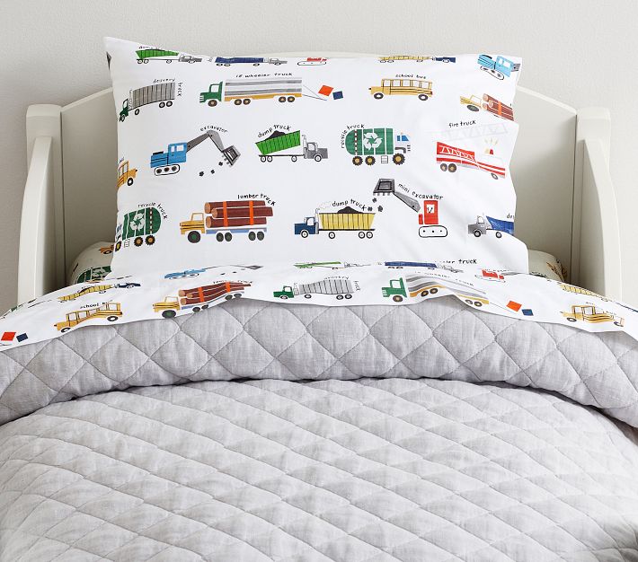 Busy Trucks Organic Toddler Sheet Set & Pillowcase Pottery Barn Kids