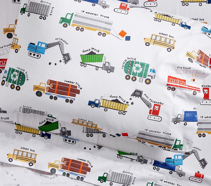 Busy Trucks Organic Toddler Sheet Set Pottery Barn Kids