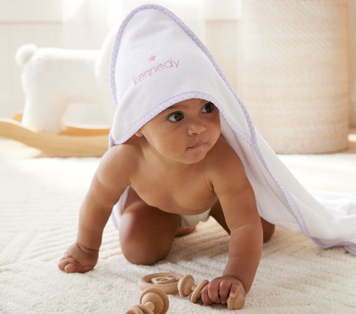 Pottery Barn Kids Gingham Baby Hooded Towel & Washcloths Set