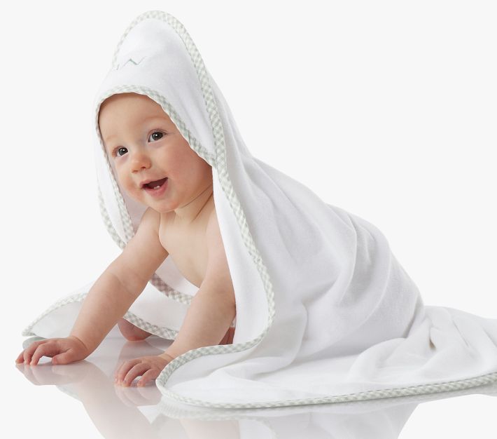 Pottery Barn Kids Gingham Baby Hooded Towel & Washcloths Set