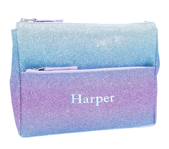 Glitter Make up Bag - Canvas Aqua —