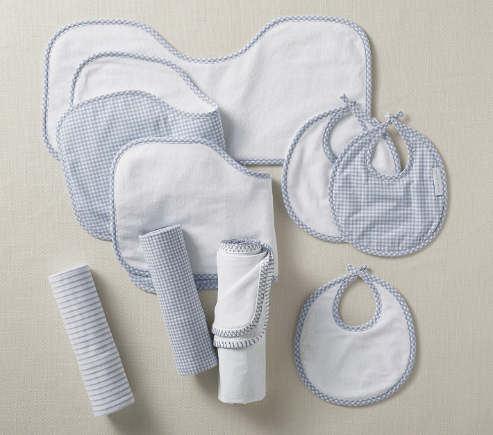 Gingham Bib, Burp Cloth & Swaddle Bundle Pottery Barn Kids