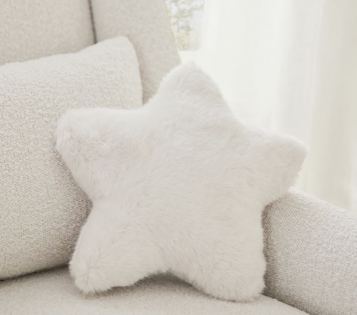 Decorative Pillows - Fluffy White Star & Pink Furry Plush - Girls