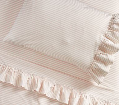 Emily & Meritt Striped Ruffle Organic Sheet Set & Pillowcases | Pottery ...