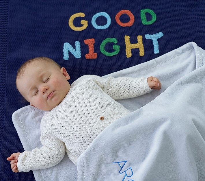 Good Night Sweater Knit Applique Baby Blanket