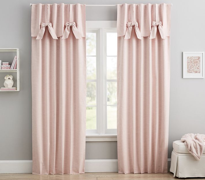 Evelyn Linen Blend Bow Valance Kids Blackout Curtain | Pottery Barn Kids