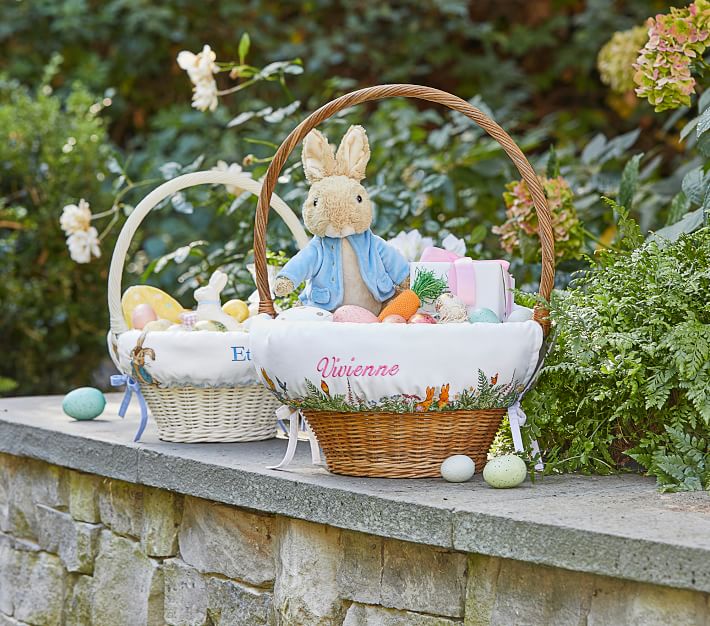 2 Vtg Easter Woven Straw Baskets Bags Plastic Lined Bunny Duck READ  DESCRIPTION