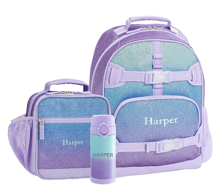 Mackenzie Lavender Aqua Ombre Glitter Backpack & Lunch Bundle, Set Of 3