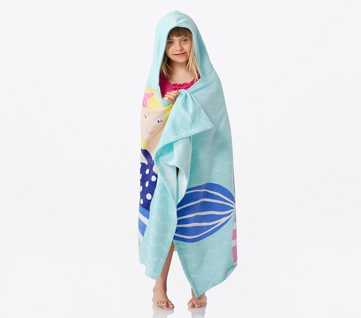 Rainbow Mermaid Kid Beach Hooded Towel Navy