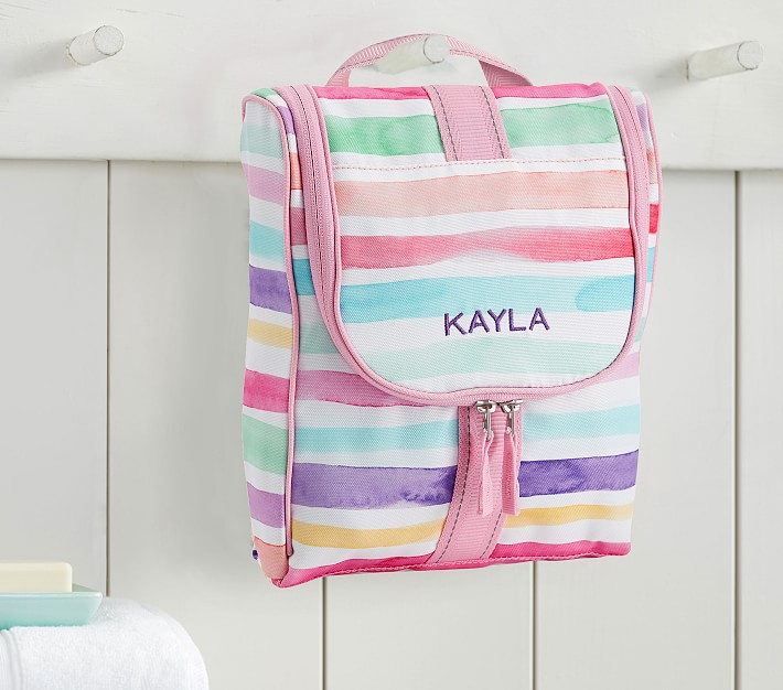 Mackenzie Pink Kayla Rainbow Stripes Toiletry Bag